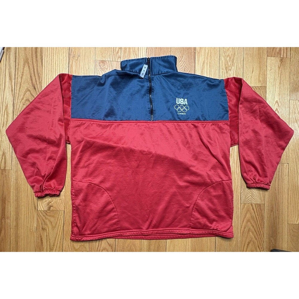 USA London Olympics 1/4 Zip Sweatshirt Mens XXL Red Fleece Lined Pullover Jacket
